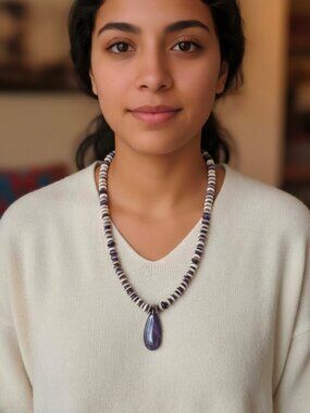 Wampum Beaded Necklace with Wampum Drop